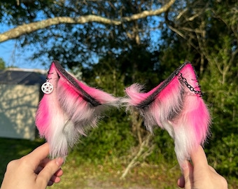 Hot Pink Wolf Ears Headband: Neon Faux Fur Cosplay Accessory