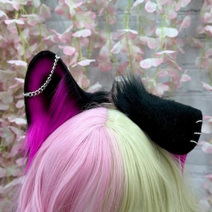 Premade Hot Pink and Black Puppy Ears pink and black doggy ears Kemonomimi cute neon pink dog ears cosplay ears