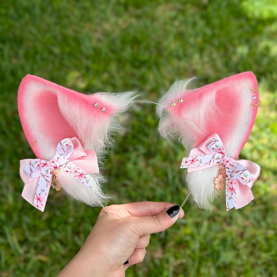 Cherry Blossom Puppy Dog Ears and Husky Tail Pink and White Flower Costume Ears Headband Etsy Canada