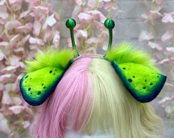 Alien Puppy Ears Headband Alien Kemonomimi dog ears Alien antenna headband Green and Blue Puppy Ear Headband  Fantasy Dog Ears