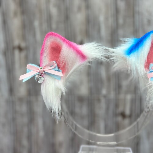 Mix store match Pink and Blue Cat Ears cosplay faux fur kitten ears pink blue detachable bows