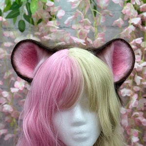 Brown & Pink Faux Fur Mouse Ears Headband: Posable Cosplay Costume