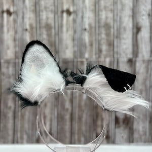 Black and white simple puppy ears pet play faux fur bendable dog ears headband