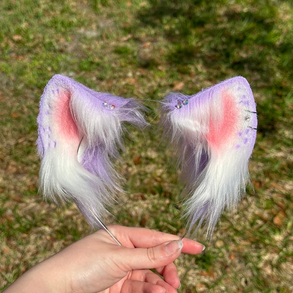 Lavender Purple Cat Ears and Tail Kitten Ears Neko Cosplay Ears Pet Play Ears and tail