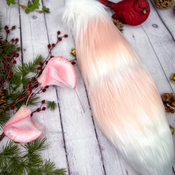 Pink Raccoon Ears Headband with Tail Realistic Raccoon Tail Cosplay Ferret ears Rat ears Bear ears Mouse Ears Headband cute pink costume ear