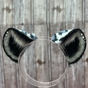 Snow Leopard round cat ears blue gray puma neko ears headband cosplay faux fur pet play ears