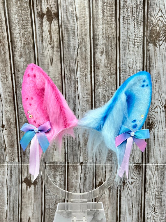 Ready to ship! Kawaii Pink and Blue Bunny Themed Rabbit Ears Headband Cosplay faux fur realistic bunny ears with bows