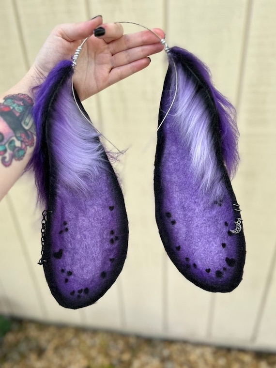 Ready to ship Halloween Purple Lavender And Black Goth Lop bunny ears fully wired rabbit ears faux fur cosplay ears