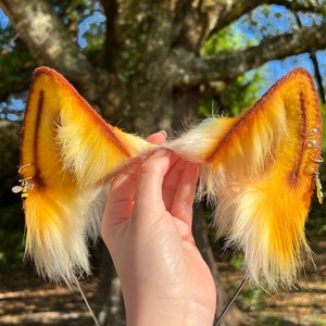 Honey Puppy Husky Ears yellow and brown cosplay faux fur wolf dog ears headband bumble bee ears and tail