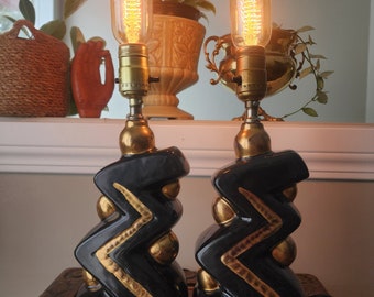 Mid Century Howard Kron Zig Zag Lamps | Atomic Lamps | Art Deco