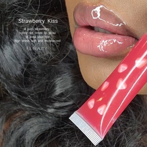 Strawberry Kiss Lip Gloss Squeeze Tube - Glossy Very Light Red Tint Moisturizing Hydrated Lips (cruelty free)