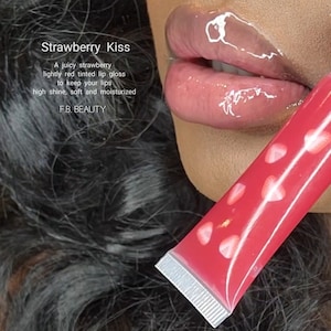 Strawberry Kiss Lip Gloss Squeeze Tube - Glossy Very Light Red Tint Moisturizing Hydrated Lips (cruelty free)