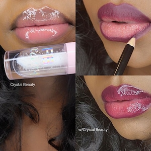 Lip Gloss Lip Liner #6 Bundle - Crystal Beauty Glossy Clear Lip gloss & Matte Purple Lip Liner Gift Bundle (cruelty free)