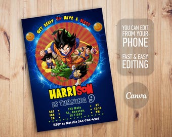 Printable boy birthday invitation, digital editable invitation, instant download, Fighting Birthday Party, Anime birthday invite template