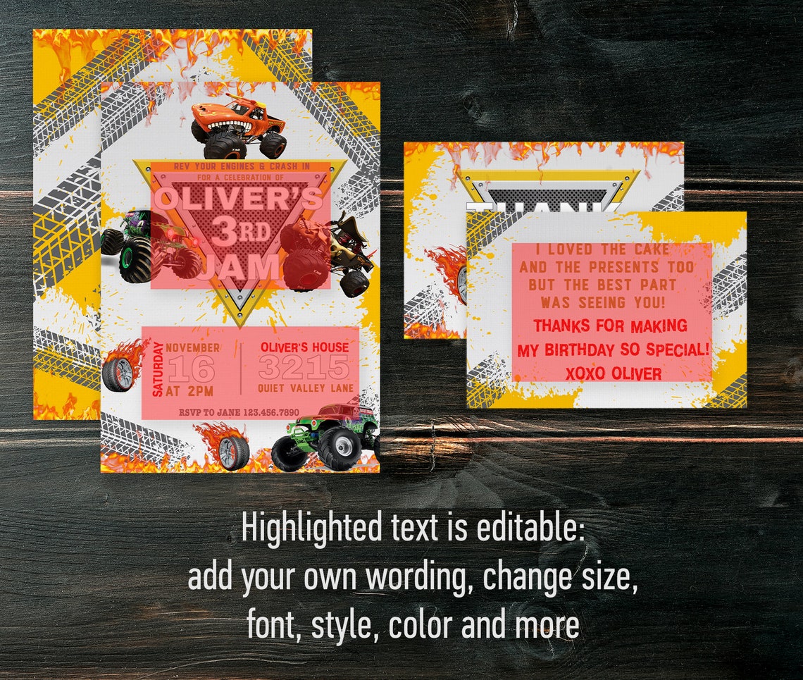 Monster Truck Birthday Invitation Printable Monster Trucks - Etsy