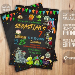 Plans vs Zombies birthday invitation, game invite, printable editable party invite template, gamer party, halloween party