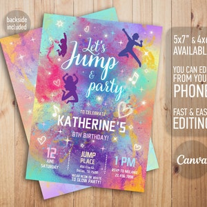 Editable jump Invite, trampoline birthday invitation, Boy Girl Birthday, Electronic invitation, jump phone Invite template, play party