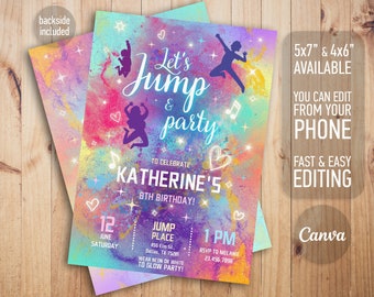 Editable jump Invite, trampoline birthday invitation, Boy Girl Birthday, Electronic invitation, jump phone Invite template, play party