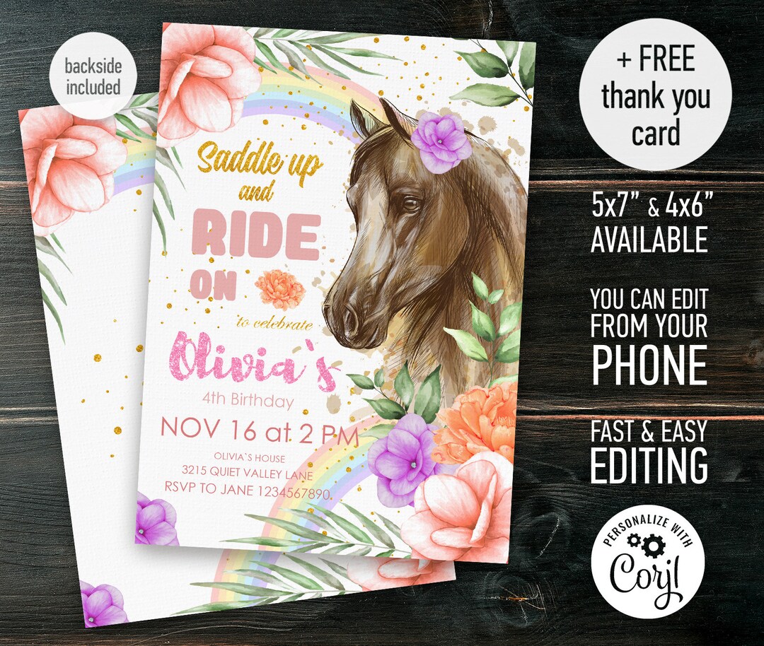 Horse Birthday Invitation Printable Birthday Party Horse - Etsy