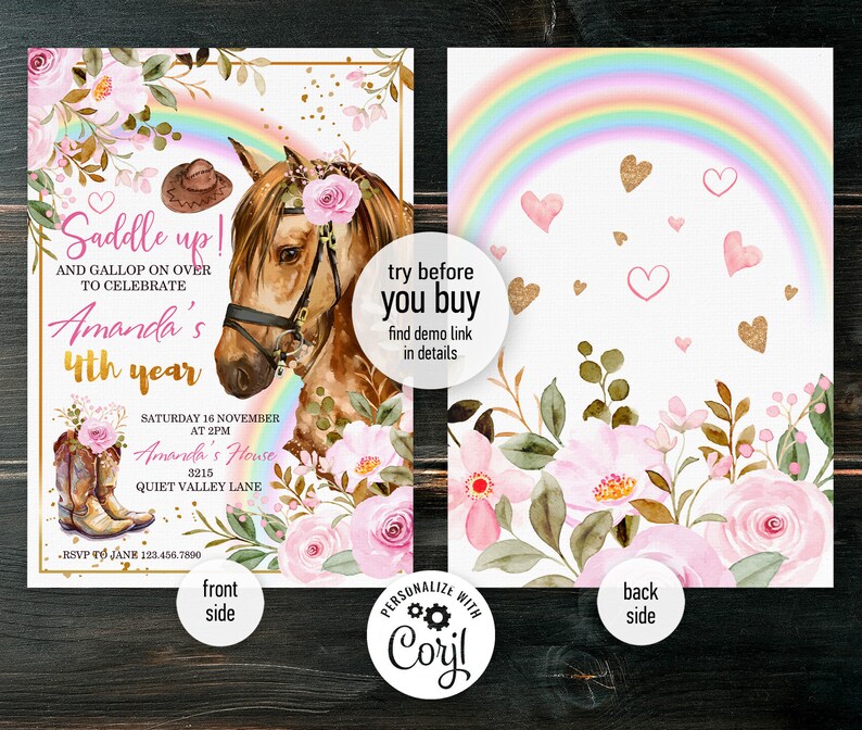 Horse Birthday Invitation Printable Birthday Party Horse Etsy