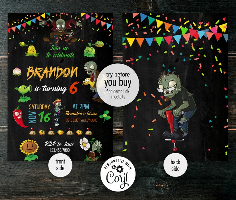 Printable Plants Vs Zombies Birthday Invitation Plants Vs - Etsy