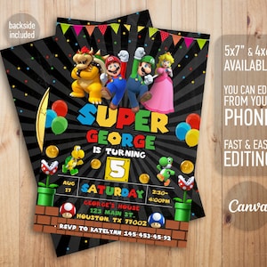 Mario invitation, Printable birthday invite, editable invitation, girl birthday, mario bros party, video game invitation, super template