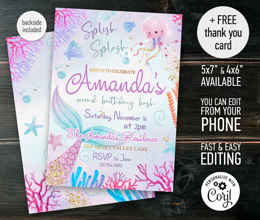 Printable Mermaid Invitation Editable Invitation Little - Etsy