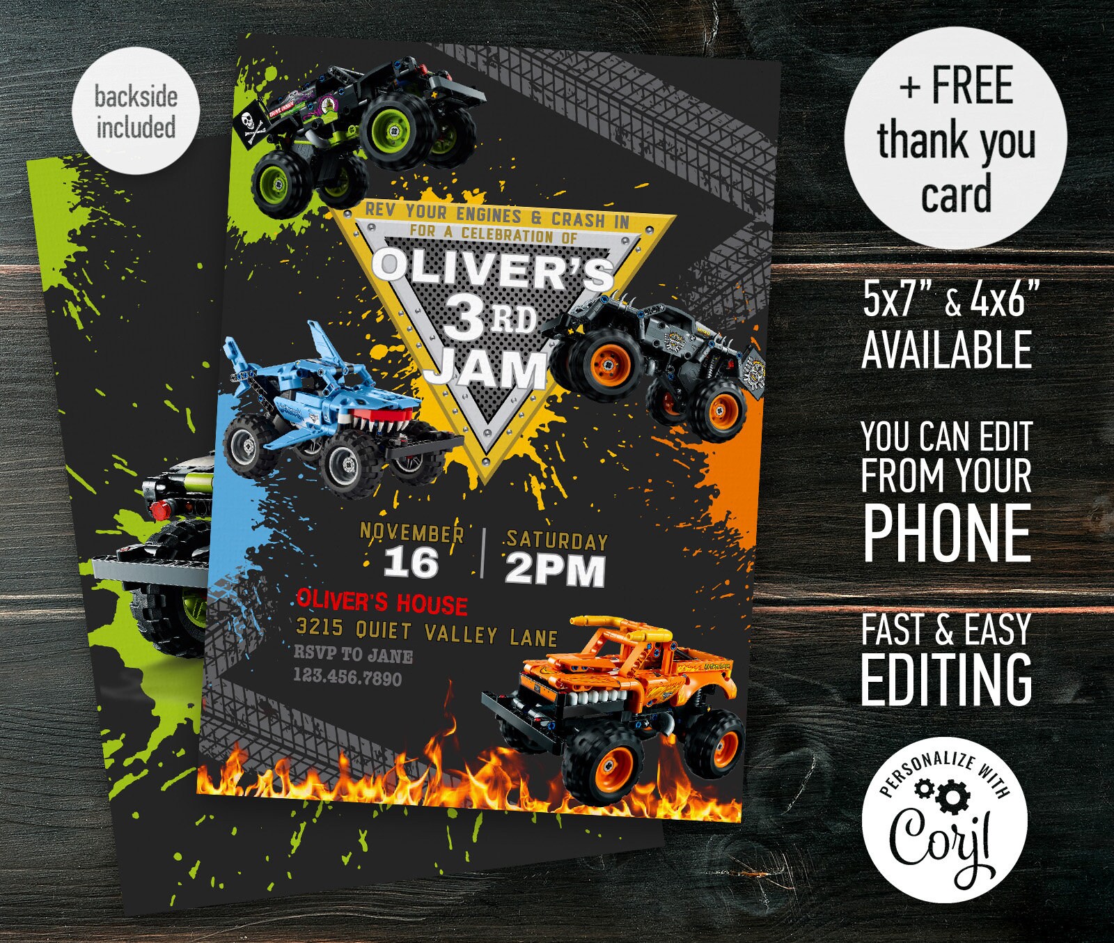 Monster Truck Birthday Invitation Printable Monster Trucks - Etsy