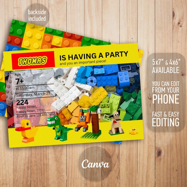 Building blocks Birthday Invitation, Bricks Invite, EDITABLE Instant Download Building blocks birthday printable invitation