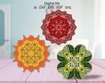 Layered Mandala 3D SVG, 3 Mandalas, room decoration, Laser cut file, for Glowforge, Cricut, xTool, cnc, digital download
