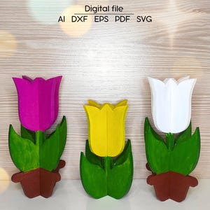 Tulpe digitaler Download, SVG, DXF, AI, 3D Raumdeko, Muttertagsgeschenk, Laser cut Datei, für Glowforge, xTool, cnc, Holz färben