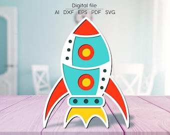 Multilayered spaceship SVG, DXF, AI, digital download, 3D kids room decoration, Laser cut file, for Glowforge, xTool, cnc