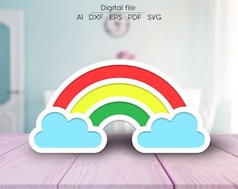 Multilayered Rainbow digital download, SVG, DXF, AI, 3D kids room decor Laser cut file, for Glowforge, xTool, cnc, wood coloring