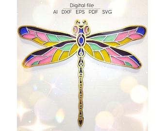 Layered dragonfly SVG, DXF, AI, digital download, 3D room decoration, Laser cut file, for Glowforge, xTool, Cricut, cnc, coloring
