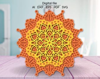 Layered Mandala 3D SVG, room decoration, Laser cut file, for Glowforge, Cricut, xTool, cnc, digital download