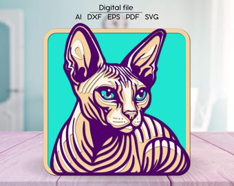 Layered Sphynx Cat SVG, Cut file for Glowforge, Cricut, xTool, cnc, digital download, Laser cut file