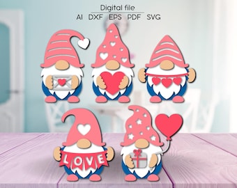 Valentine's gnome bundle SVG, Love Gnome Sign, Layered gnomes, Valentine's Day decoration, for Glowforge, Cricut, xTool, CNC, Laser cut file