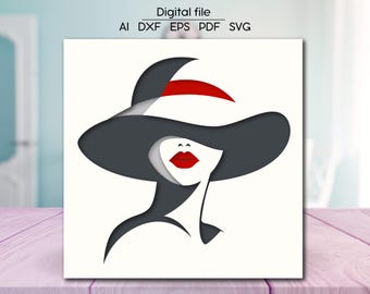 Woman in hat layered SVG for cardstock, multilayer papercut, shadowbox , Cut file for Glowforge, Cricut, xTool, cnc, laser cut