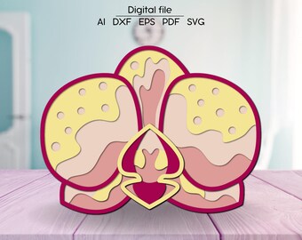 Multilayered Orchid digital download, SVG, DXF, AI, 3D flower room decor, Laser cut file, for Glowforge, xTool, cnc, wood coloring