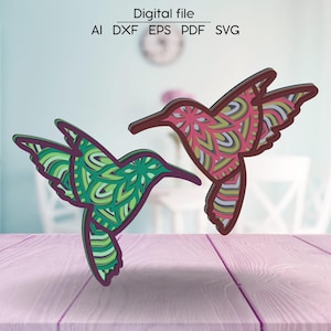 Layered Kolibri SVG, 3D Kolibri DXF, Laser cut Datei, für Glowforge, Cricut, xTool, cnc, digitaler Download
