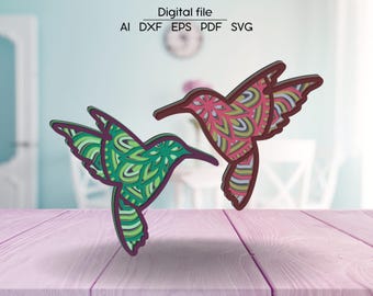 Layered Hummingbird SVG, 3D colibri DXF, Laser cut file, for Glowforge, Cricut, xTool, cnc, digital download