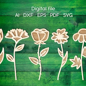 Geschichtete Blumen SVG, DXF, AI, digitaler Download, Muttertagsgeschenk, Laser geschnittene Datei, für Glowforge, xTool, Cricut, cnc, Färbung