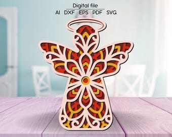 Christmas Angel Layered SVG, room decoration, Cut file, for Glowforge, Cricut, xTool, cnc, digital download, Laser cut file