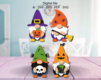 Halloween gnome bundle SVG, Layered Gnome Sign, Fall decoration, for Glowforge, Cricut, xTool, CNC, Laser cut file