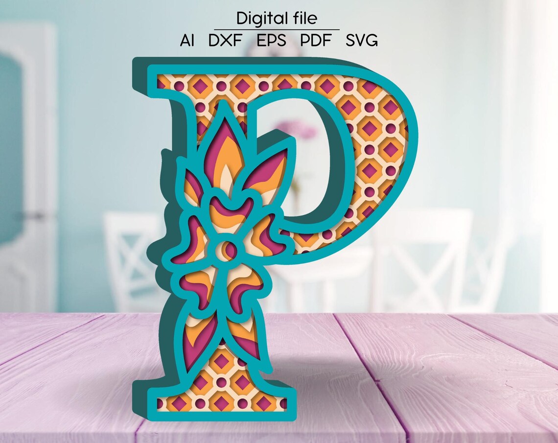 Nvmw Letra en capas P SVG, Alfabeto floral DXF, Letras 3D, Plantilla SVG de ...