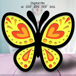 Digital nedladdning av flerskiktad fjäril, SVG, DXF, AI, 3D-rumsinredning, laserskuren fil, för Glowforge, xTool, CNC, träfärgning