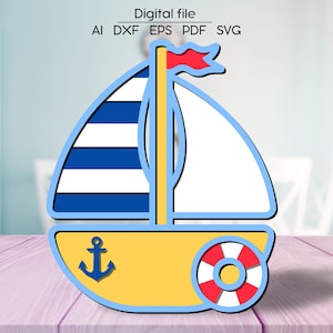 Barco multicamadas SVG, DXF, AI, download digital, decoração de quarto infantil 3D, arquivo cortado a laser, para Glowforge, xTool, cnc, coloração