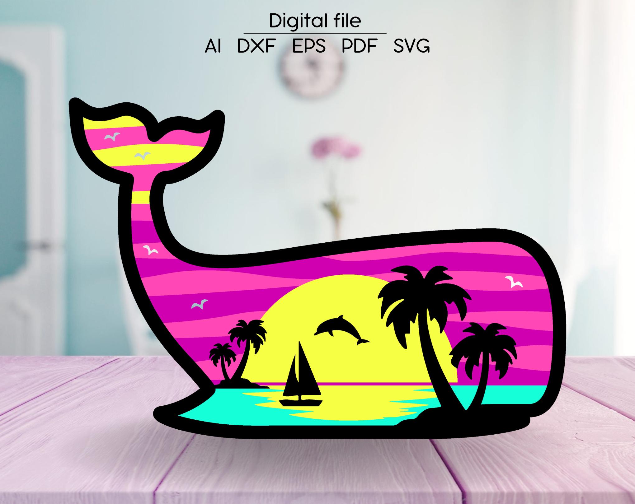 Layered Whale SVG, 3D Whale DXF, Cut File, for Glowforge, Cricut ...