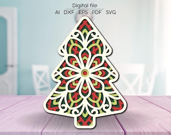 Christmas Tree Layered SVG, Mandala room decoration, Fir-tree cut file, for Glowforge, Cricut, xTool, cnc, digital download, Laser cut file