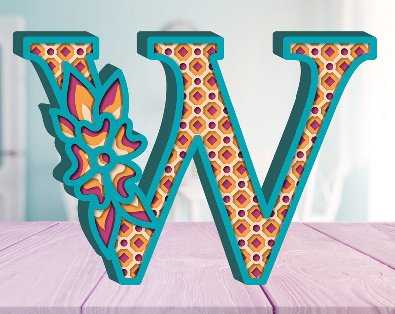 Layered Letter W SVG Floral Alphabet DXF Letters 3D - Etsy